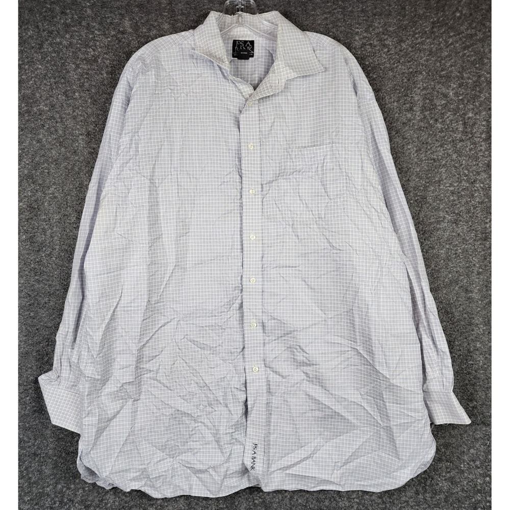 Jos. A. Bank Dress Shirt Men 17.5 35 Blue White Micro Check Wrinkle Free Cotton